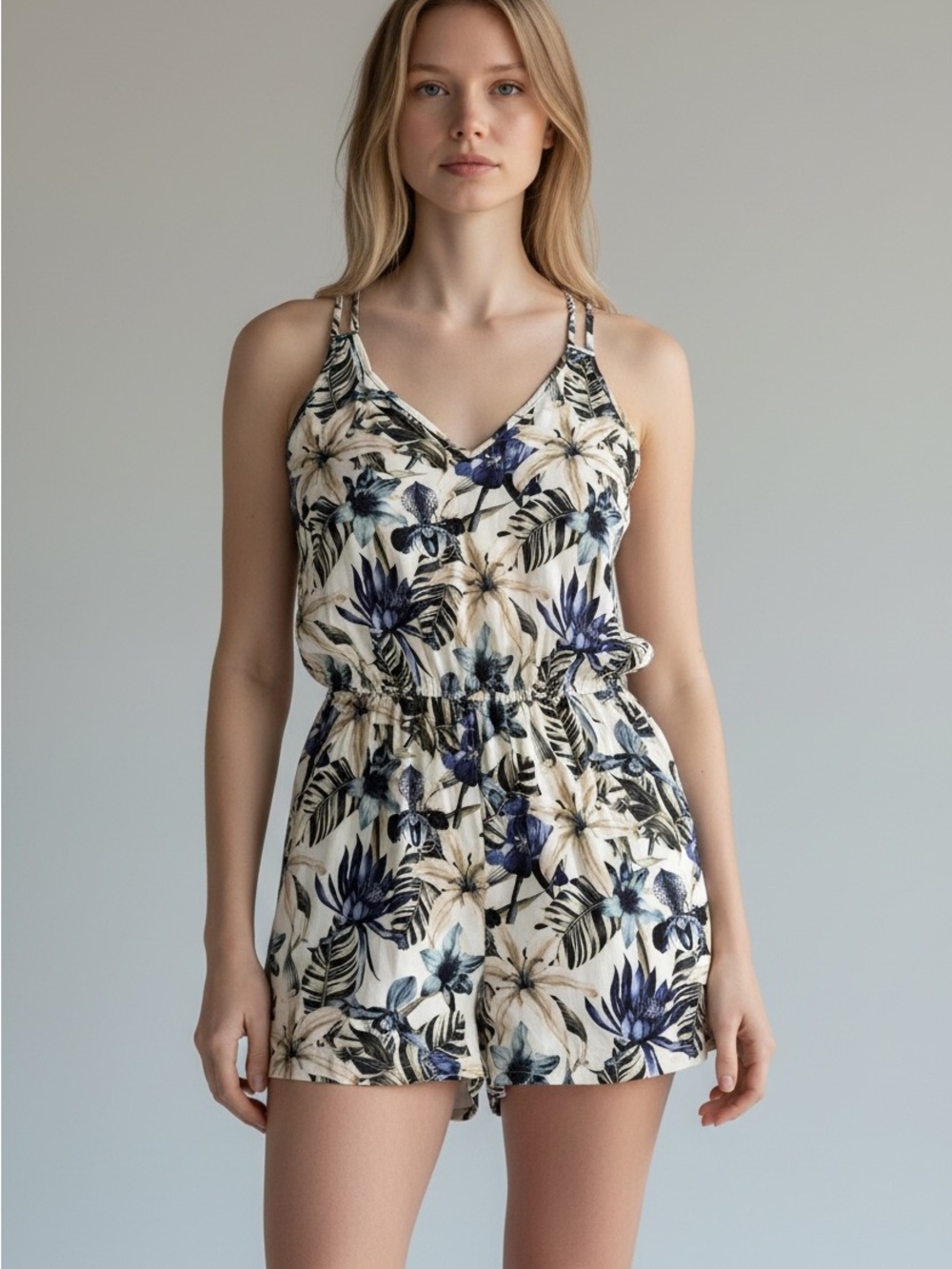 Dynamite Cream Floral Print Sleeveless Romper
